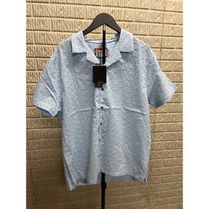 Fly By Night Mens XL Light Blue Eyelet Floral Short Sleeve Button Up Camp Shirt